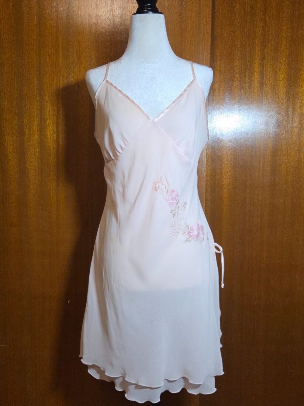 VTG 90s Expressions Pink Floral Embroidered Chiffon Slip Dress - M